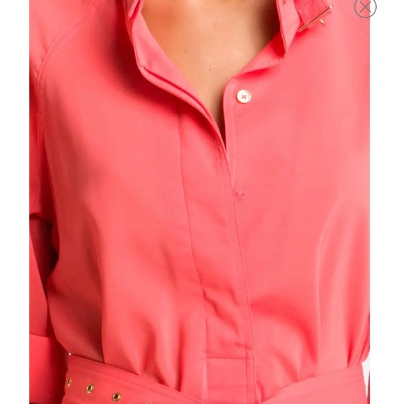 Donna Morgan Silk shirt dress in coral size 0 - Picture 3 of 5